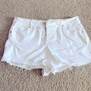 High waisted white jean shorts